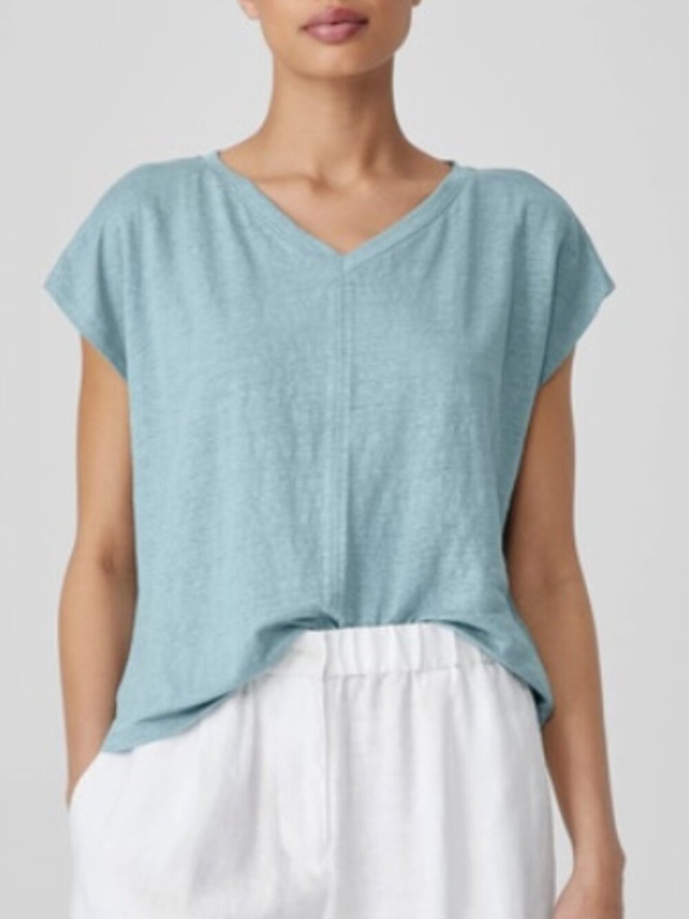 Eileen Fisher Organic Linen Jersey V-Neck Tee Size Large